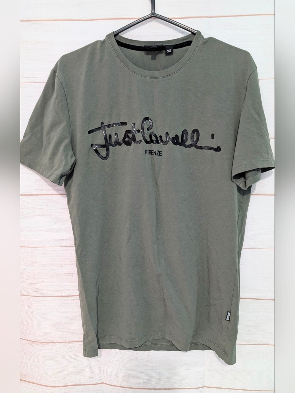 ❤️Euc Just Cavalli Olive Green Short Sleeve Logo Tee Size Large